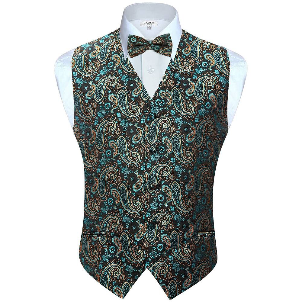 Мужской формальный жилет Gioberti из 4 предметов с узором пейсли, галстук-бабочка и нагрудный платок, цвет Green Gold
Мужской формальный жилет Gioberti из 4 предметов с узором пейсли, галстук-бабочка и нагрудный платок, цвет Green Gold
