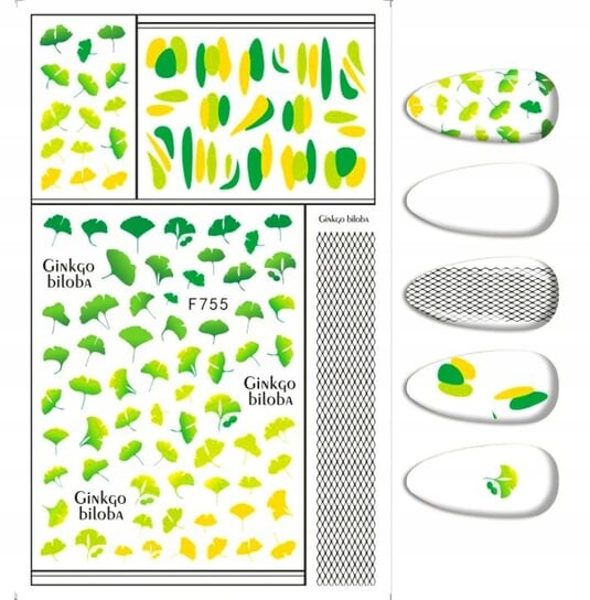 Наклейки для украшения ногтей с узорами гинкго F-755, Frezarkowo 
Наклейки для украшения ногтей с узорами гинкго F-755, Frezarkowo