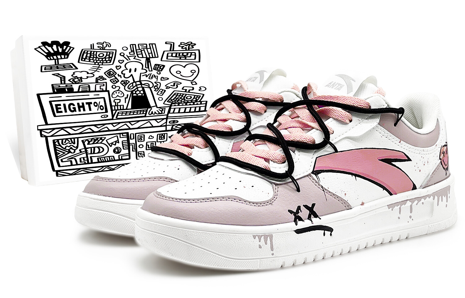 Кеды мужские, обувь для скейтбординга низкая белый/розовый/черный Anta
Кеды мужские, обувь для скейтбординга низкая белый/розовый/черный Anta