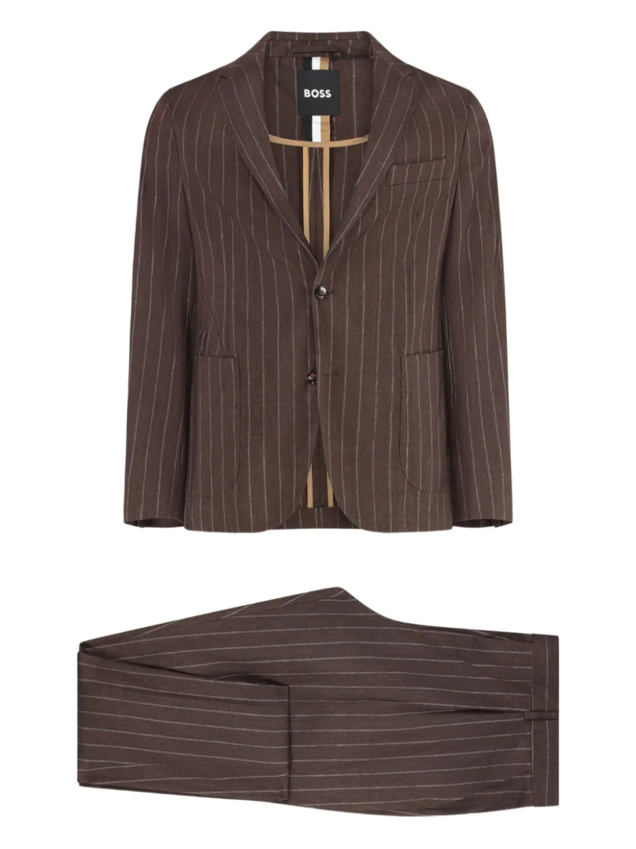 Костюм в тонкую полоску, сшитый на заказ BOSS, коричневый
Костюм в тонкую полоску, сшитый на заказ BOSS, коричневый