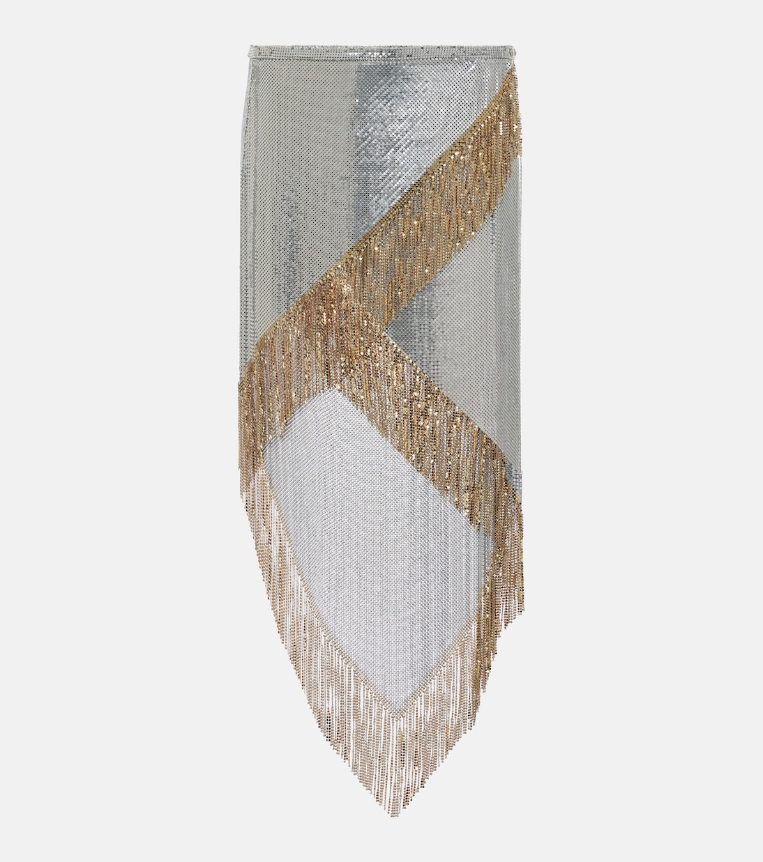 Кольчужная асимметричная юбка миди Rabanne, серебряный
Кольчужная асимметричная юбка миди Rabanne, серебряный