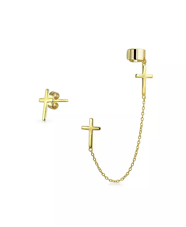 Религиозный комплект серег-каффов с крестиком, надеваемых на хрящ, из серебра 925 пробы Bling Jewelry, gold
Религиозный комплект серег-каффов с крестиком, надеваемых на хрящ, из серебра 925 пробы Bling Jewelry, gold