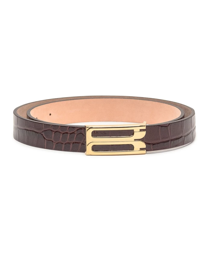 Коричневый кожаный ремень с имитацией крокодиловой кожи и золотистой пряжкой. Victoria Beckham, коричневый
Коричневый кожаный ремень с имитацией крокодиловой кожи и золотистой пряжкой. Victoria Beckham, коричневый