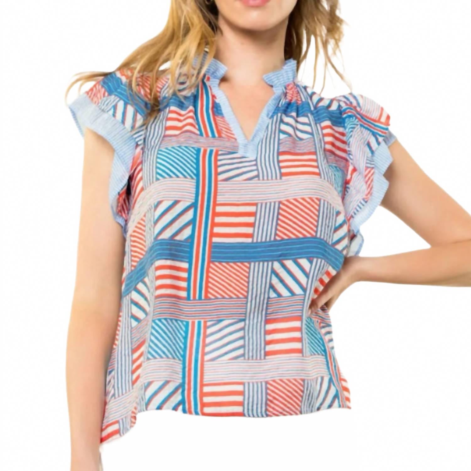 THML Полосатый топ с рукавами-крылышками, синий
THML Полосатый топ с рукавами-крылышками, синий