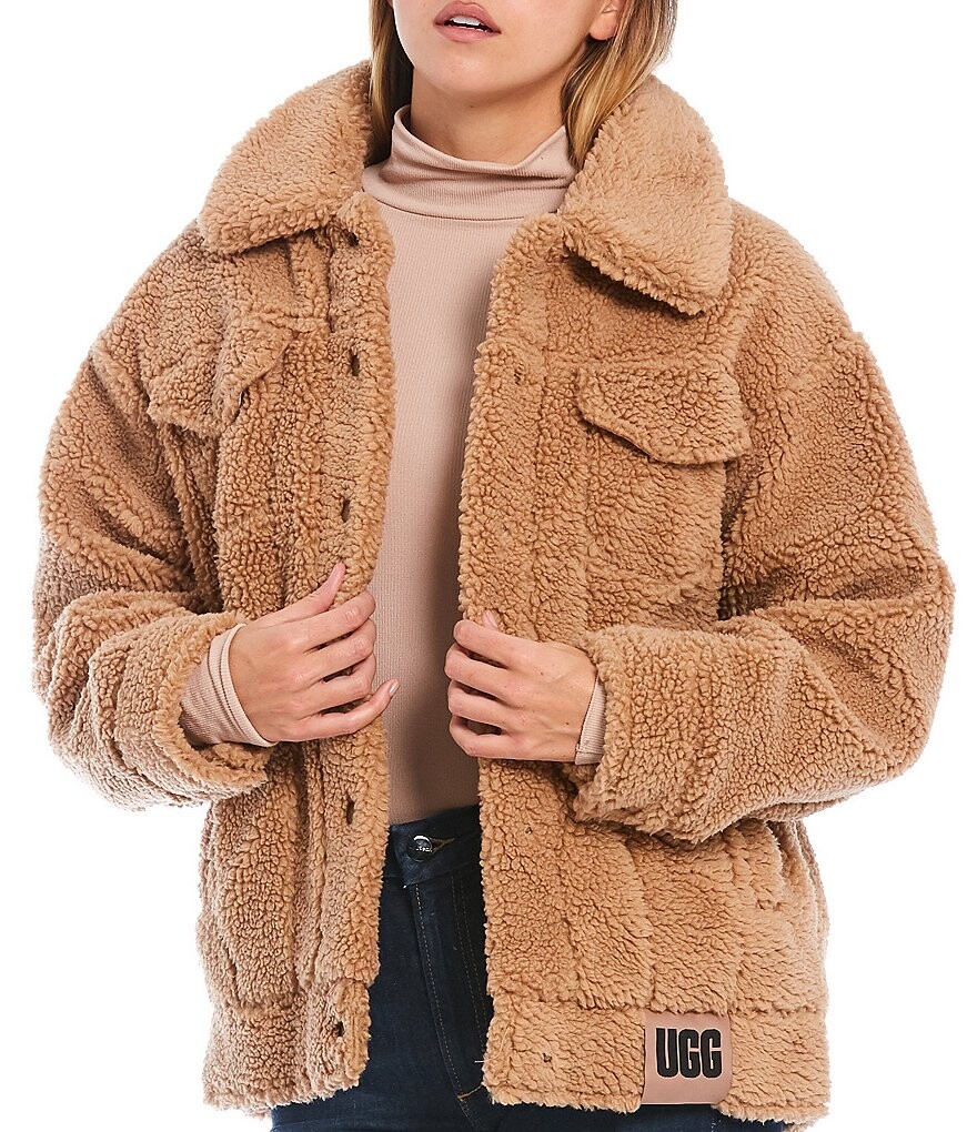 Уютная куртка UGG Frankie Oversized Sherpa Trucker с острым воротником и длинными рукавами, коричневый
Уютная куртка UGG Frankie Oversized Sherpa Trucker с острым воротником и длинными рукавами, коричневый