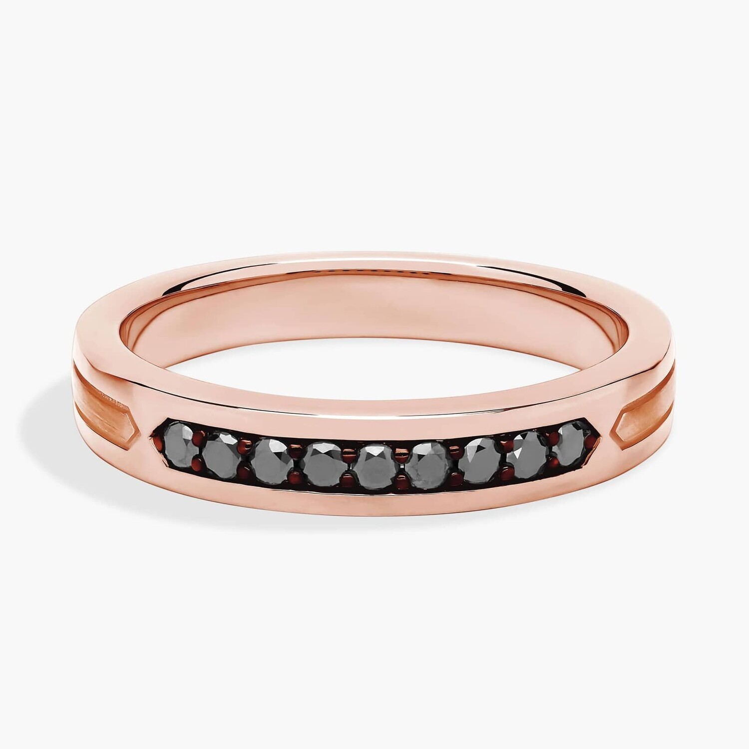 Мужское обручальное кольцо с черными бриллиантами и родием из 14-каратного розового золота (1/5 карата) Blue Nile