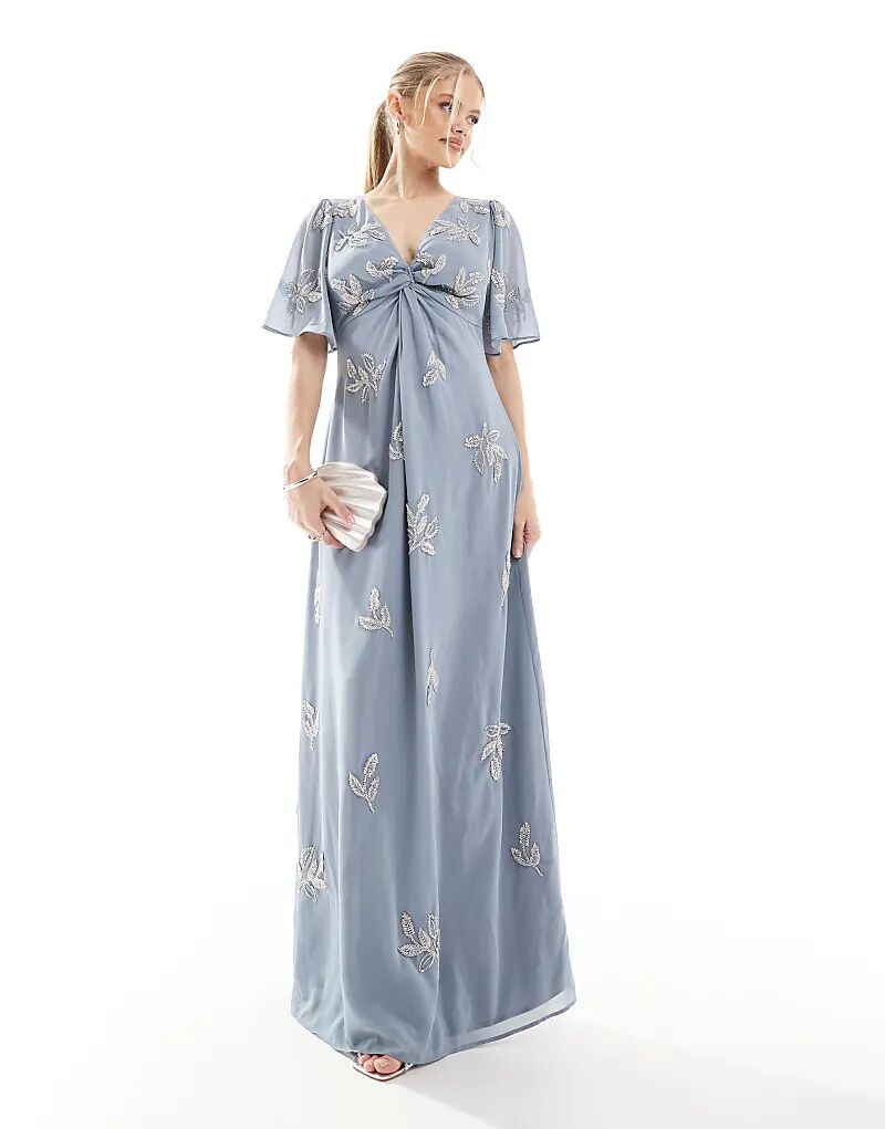 Платье макси с короткими рукавами-ангелочками, пыльно-голубого цвета, с декором Maya
Платье макси с короткими рукавами-ангелочками, пыльно-голубого цвета, с декором Maya