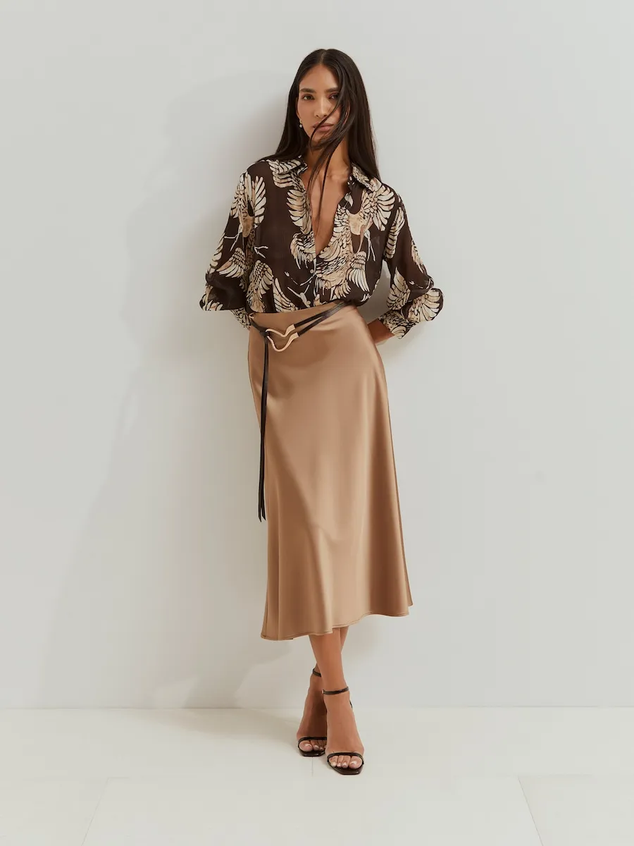 Женская свободная рубашка с принтом в виде крыльев Lion of Porches, коричневый
Женская свободная рубашка с принтом в виде крыльев Lion of Porches, коричневый