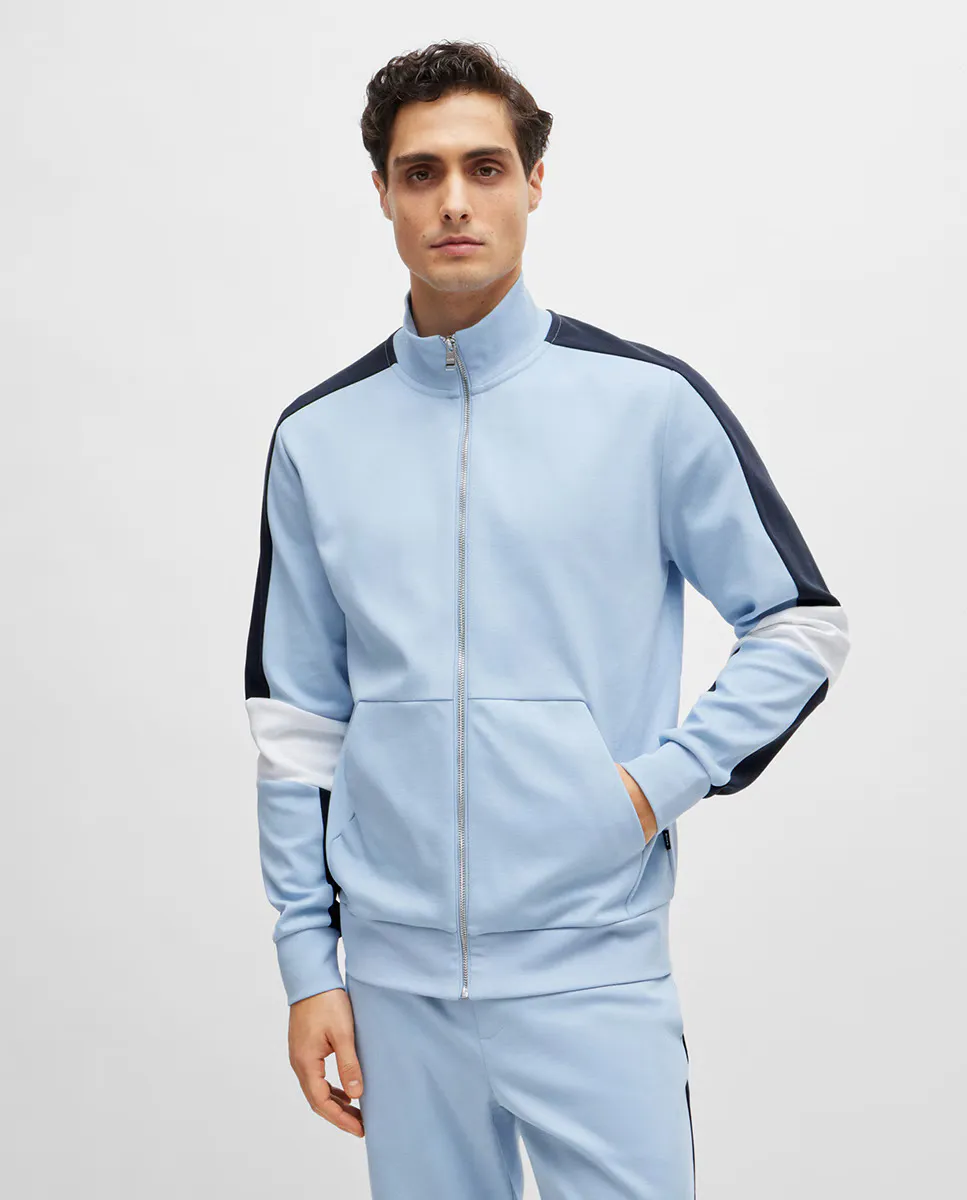 Хлопковый свитшот с цветными блоками и воротником-молнией Boss, синий
Хлопковый свитшот с цветными блоками и воротником-молнией Boss, синий