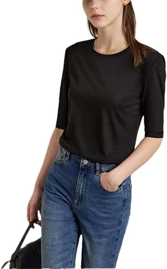 Женская базовая блузка с коротким рукавом и круглым вырезом
Женская базовая блузка с коротким рукавом и круглым вырезом