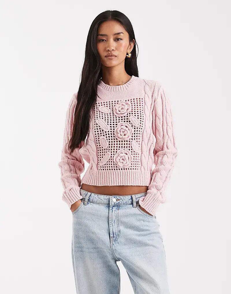 Вязаный крючком укороченный джемпер Miss Selfridge с цветочным узором нежно-розового цвета
Вязаный крючком укороченный джемпер Miss Selfridge с цветочным узором нежно-розового цвета