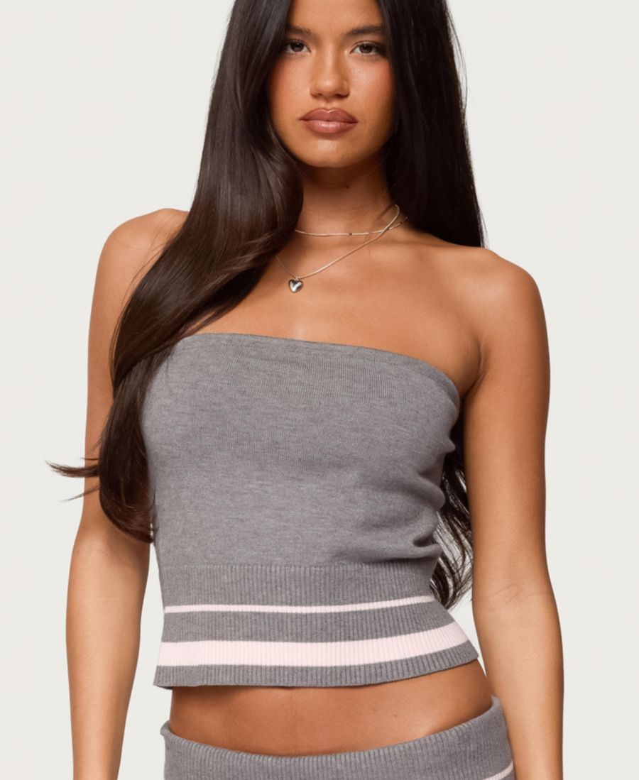 Женский трикотажный топ без бретелей в полоску Kaliya Edikted, Gray-melange
Женский трикотажный топ без бретелей в полоску Kaliya Edikted, Gray-melange
