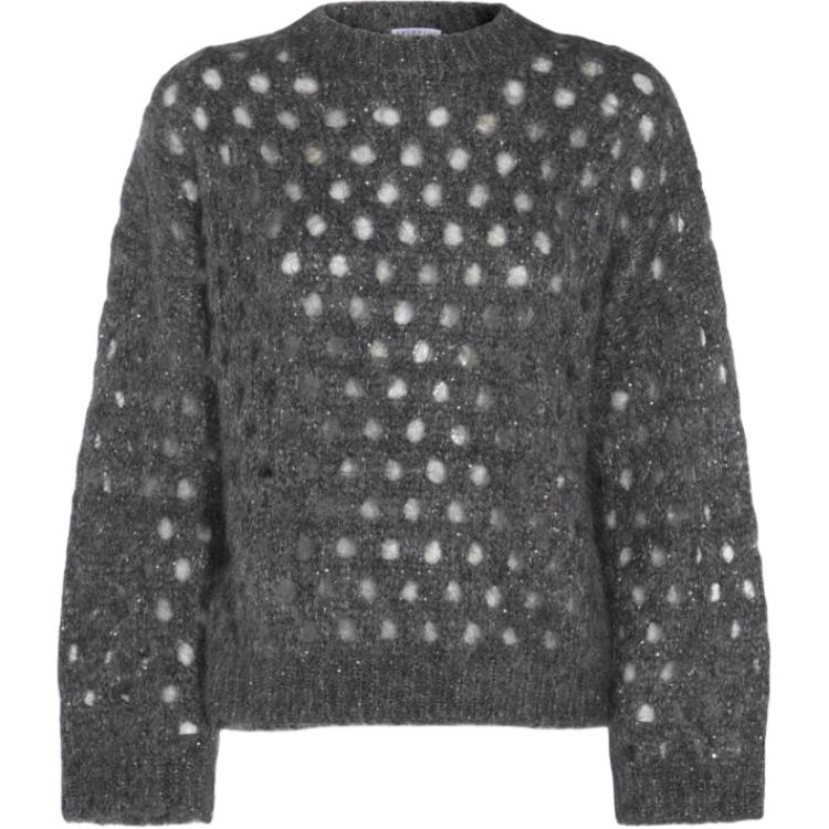 Свитер с круглым вырезом и ажурной вязкой Brunello Cucinelli, серый
Свитер с круглым вырезом и ажурной вязкой Brunello Cucinelli, серый