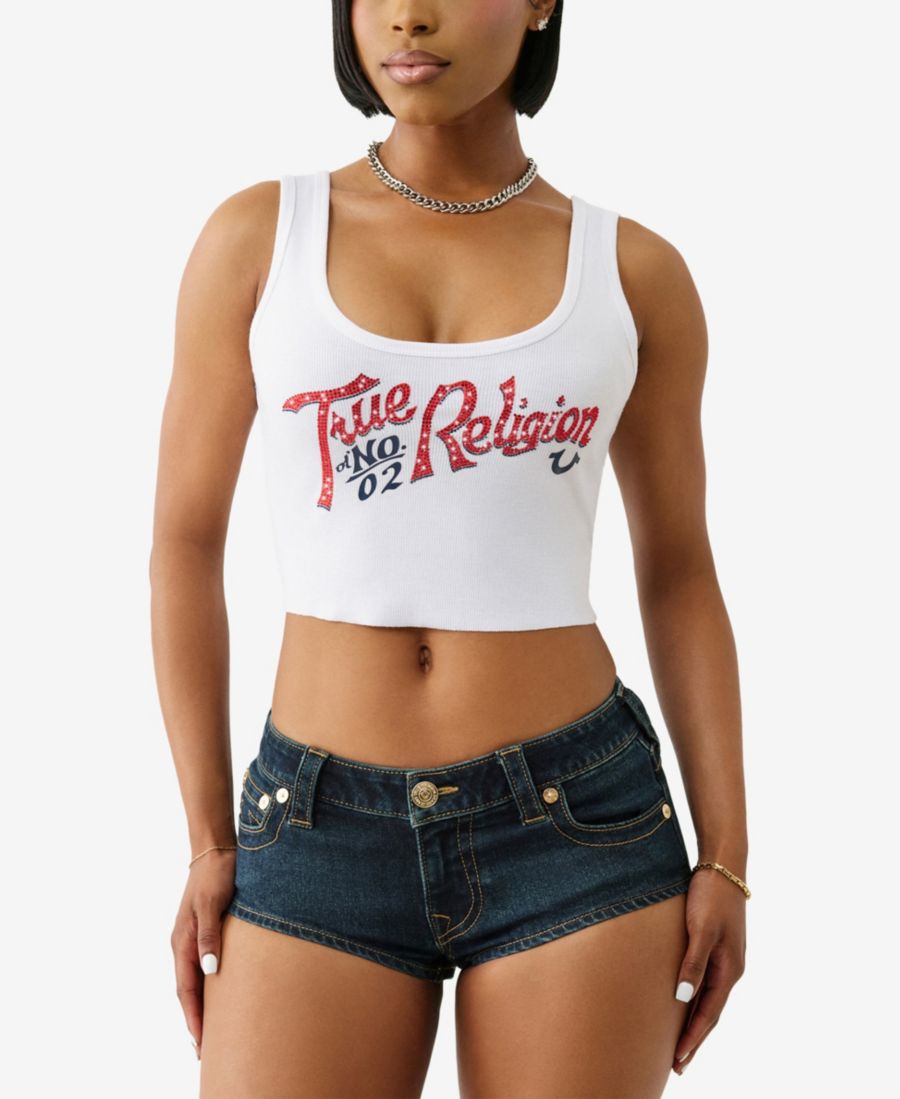Женская укороченная майка в рубчик с кристаллами True Religion, Optic White
Женская укороченная майка в рубчик с кристаллами True Religion, Optic White