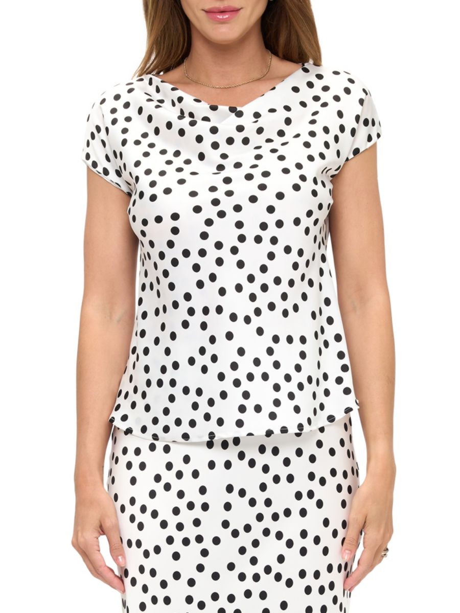 Атласный топ в горошек с воротником-хомутом Renee C., белый/черный
Атласный топ в горошек с воротником-хомутом Renee C., белый/черный