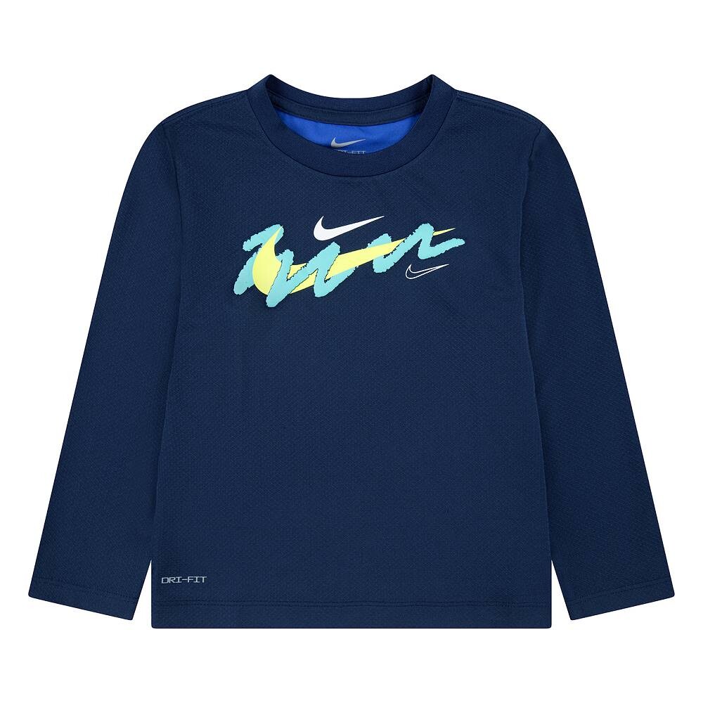 Двухцветная футболка Nike Dri-FIT Swoosh с длинными рукавами для малышей и мальчиков (для мальчиков), темно-синий
Двухцветная футболка Nike Dri-FIT Swoosh с длинными рукавами для малышей и мальчиков (для мальчиков), темно-синий