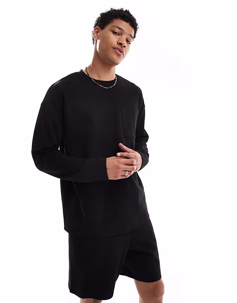 Футболка New Look с длинными рукавами и отделкой в рубчик, черная
Футболка New Look с длинными рукавами и отделкой в рубчик, черная