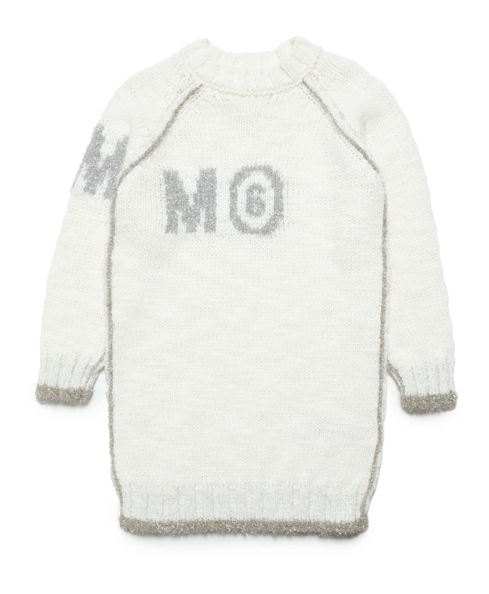 Трикотажное платье макси с деталями из люрекса Mm6 Maison Margiela, белый