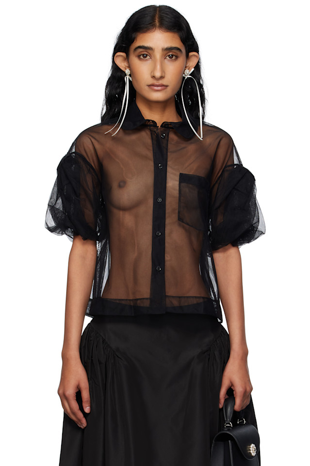Полупрозрачная укороченная блузка с бантом и рукавами-фонариками Simone Rocha, черный
Полупрозрачная укороченная блузка с бантом и рукавами-фонариками Simone Rocha, черный