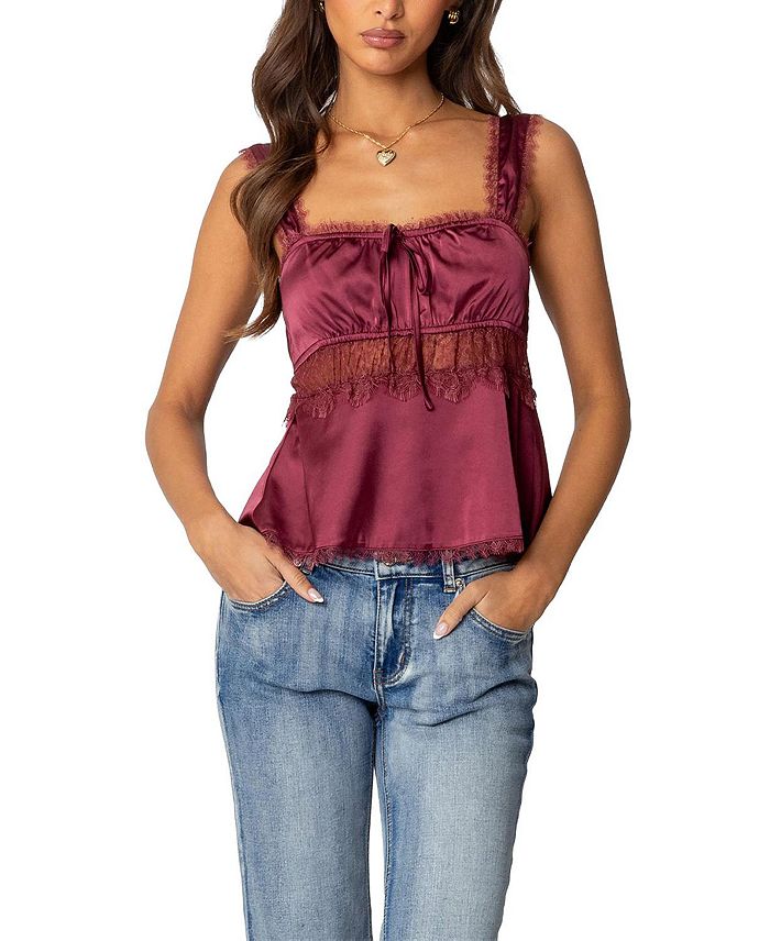 Сатиновый топ Loryn Lacey Edikted, красный 
Сатиновый топ Loryn Lacey Edikted, красный