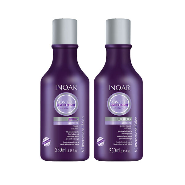 Тонирующий набор для ухода за светлыми волосами: шампунь, 250 мл + кондиционер, 250 мл Inoar Absolut speed blond
Тонирующий набор для ухода за светлыми волосами: шампунь, 250 мл + кондиционер, 250 мл Inoar Absolut speed blond