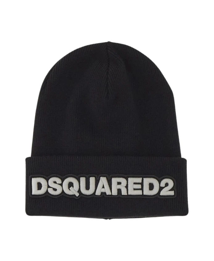 Шерстяная шапка с логотипом Dsquared2, черный 
Шерстяная шапка с логотипом Dsquared2, черный
