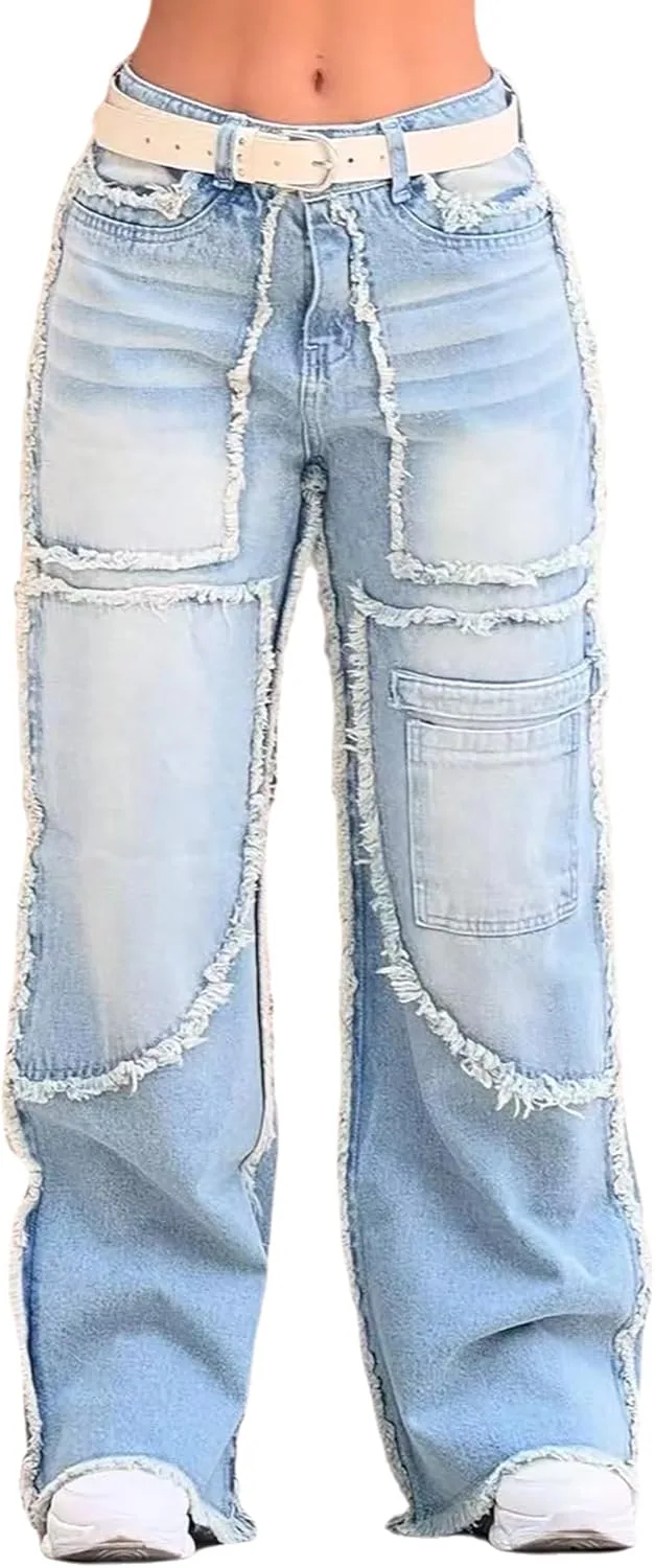 Женские джинсы прямого кроя с пэчворком, свободные, с потертым низом QLAUYIOE
Женские джинсы прямого кроя с пэчворком, свободные, с потертым низом QLAUYIOE