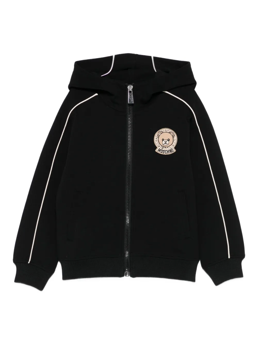 Толстовка с капюшоном на молнии с логотипом Тедди Moschino Kids, черный 
Толстовка с капюшоном на молнии с логотипом Тедди Moschino Kids, черный