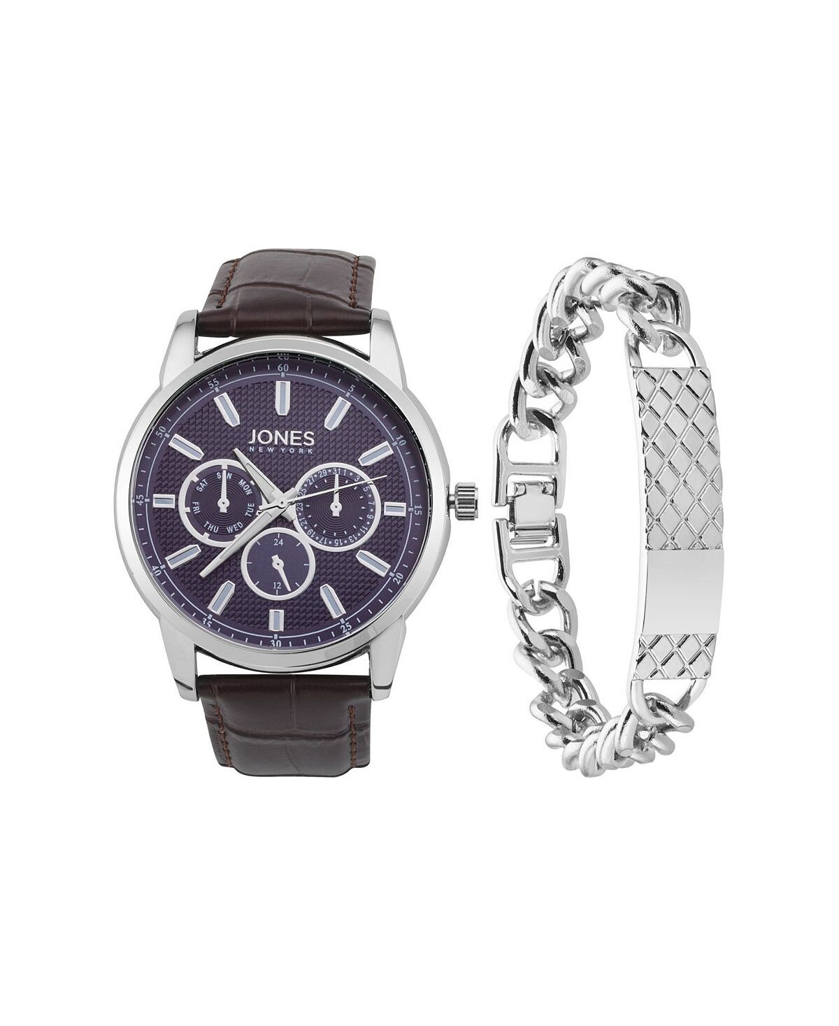 Мужские аналоговые часы из коричневого полиуретанового ремешка, 44 мм, комплект браслета Jones New York
Мужские аналоговые часы из коричневого полиуретанового ремешка, 44 мм, комплект браслета Jones New York