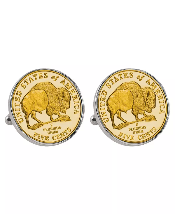 Запонки-Монеты с золотым покрытием "Путешествие на Запад" 2005 года с изображением бизона Джефферсона и никелевой оправой American Coin Treasures, silver
Запонки-Монеты с золотым покрытием "Путешествие на Запад" 2005 года с изображением бизона Джефферсона и никелевой оправой American Coin Treasures, silver