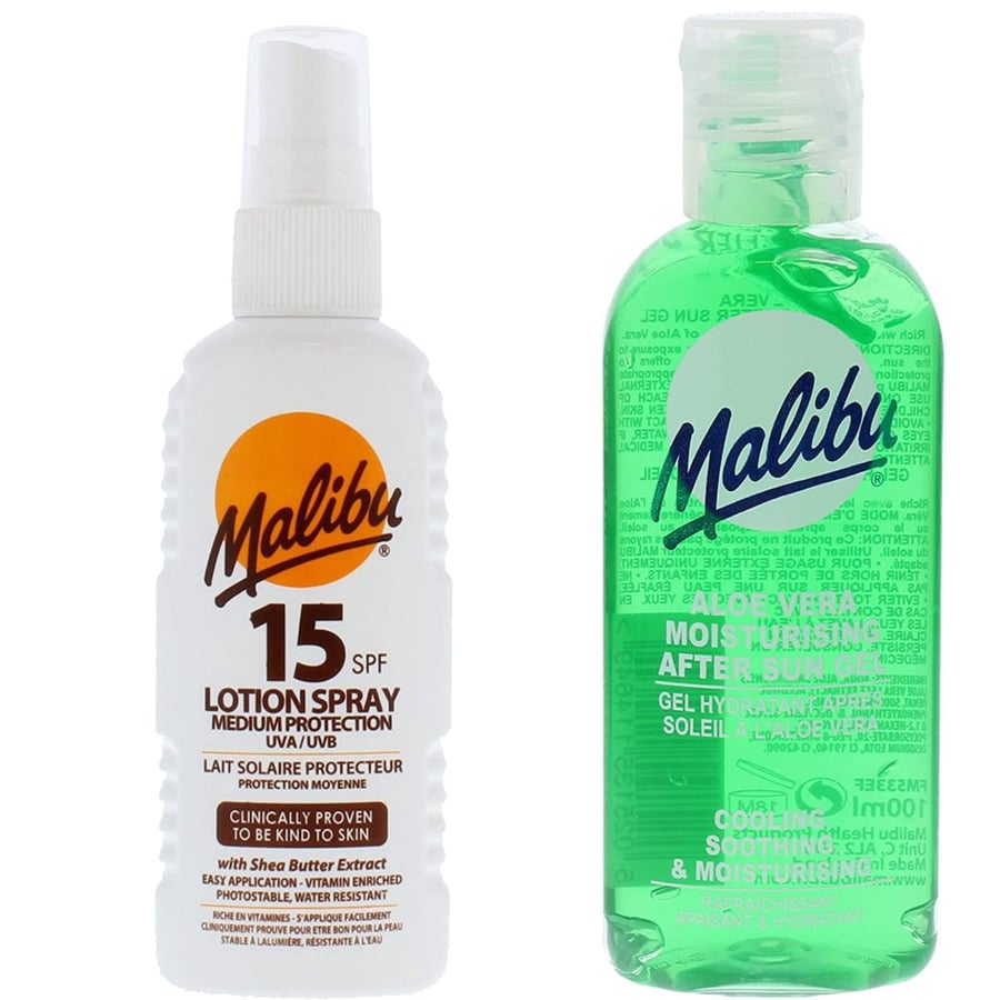 Водостойкий спрей Malibu SPF15 100 мл + Алоэ после загара 100 мл
Водостойкий спрей Malibu SPF15 100 мл + Алоэ после загара 100 мл