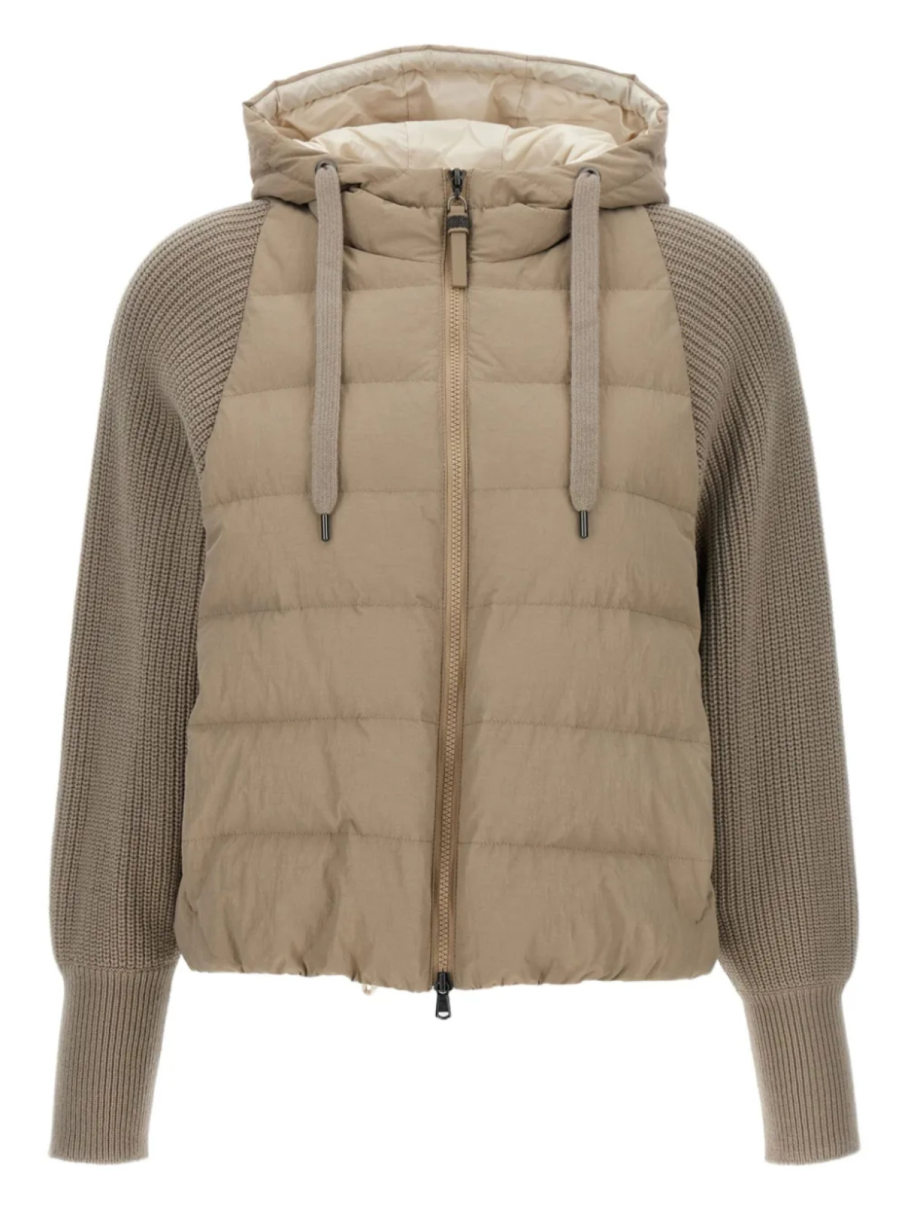 Куртка-пуховик с капюшоном и трикотажными рукавами Brunello Cucinelli, нейтральный
Куртка-пуховик с капюшоном и трикотажными рукавами Brunello Cucinelli, нейтральный