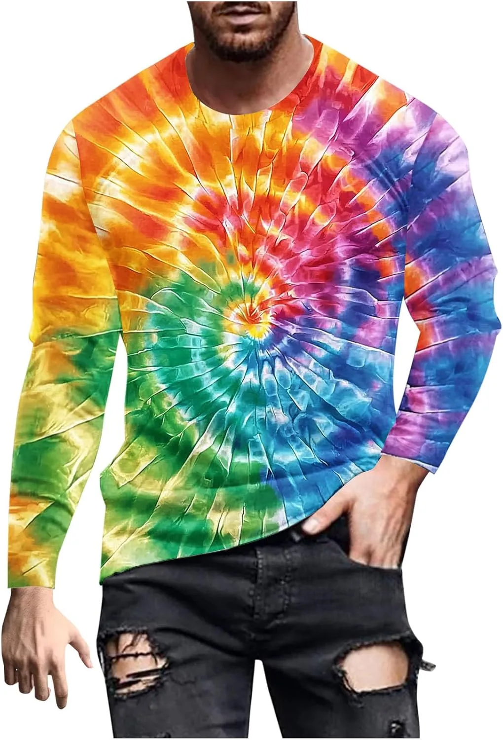 Мужская футболка с принтом тай-дай в стиле ретро хиппи, длинный рукав, круглый вырез
Мужская футболка с принтом тай-дай в стиле ретро хиппи, длинный рукав, круглый вырез