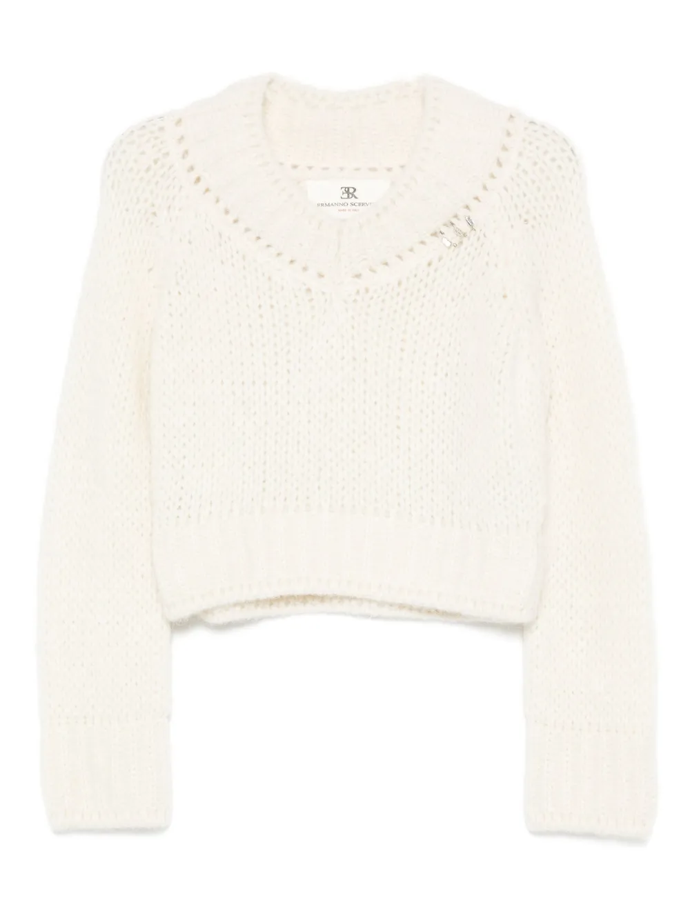 Укороченный свитер с V-образным вырезом Ermanno Scervino, нейтральный
Укороченный свитер с V-образным вырезом Ermanno Scervino, нейтральный