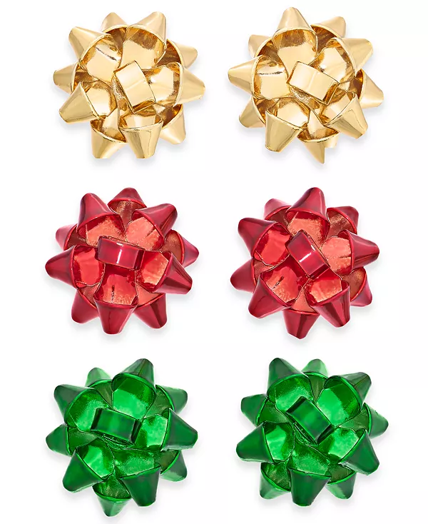 Многоцветный комплект из трёх серёг-гвоздиков с бантиками, созданный для Macy's. Holiday Lane, gold
Многоцветный комплект из трёх серёг-гвоздиков с бантиками, созданный для Macy's. Holiday Lane, gold