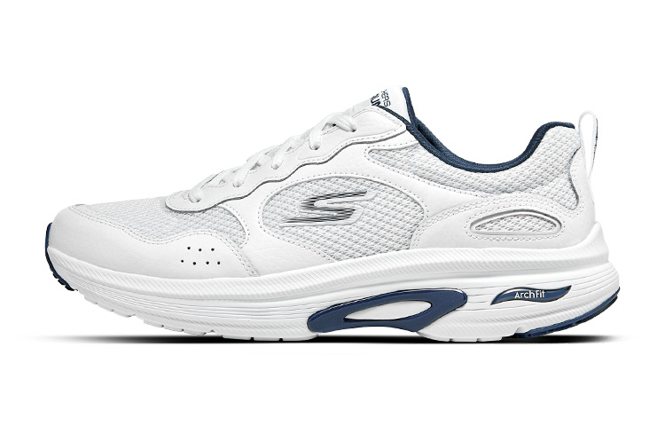 Мужские белые кроссовки Skechers для бега с амортизацией, низкие, повседневные, бело-морской синий 
Мужские белые кроссовки Skechers для бега с амортизацией, низкие, повседневные, бело-морской синий