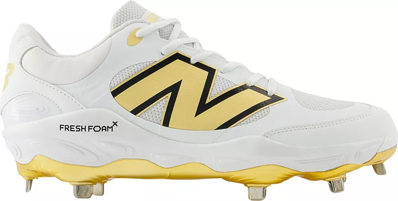 Мужские металлические бейсбольные бутсы New Balance Fresh Foam X 3000 V7, белый/золотой
Мужские металлические бейсбольные бутсы New Balance Fresh Foam X 3000 V7, белый/золотой