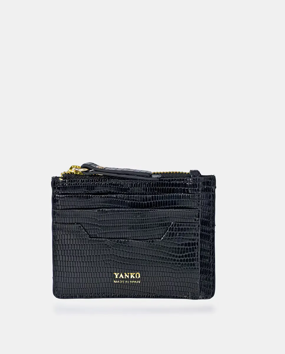 Кошелек для карт джентльмена из кожи с тиснением Yanko, чёрный 
Кошелек для карт джентльмена из кожи с тиснением Yanko, чёрный