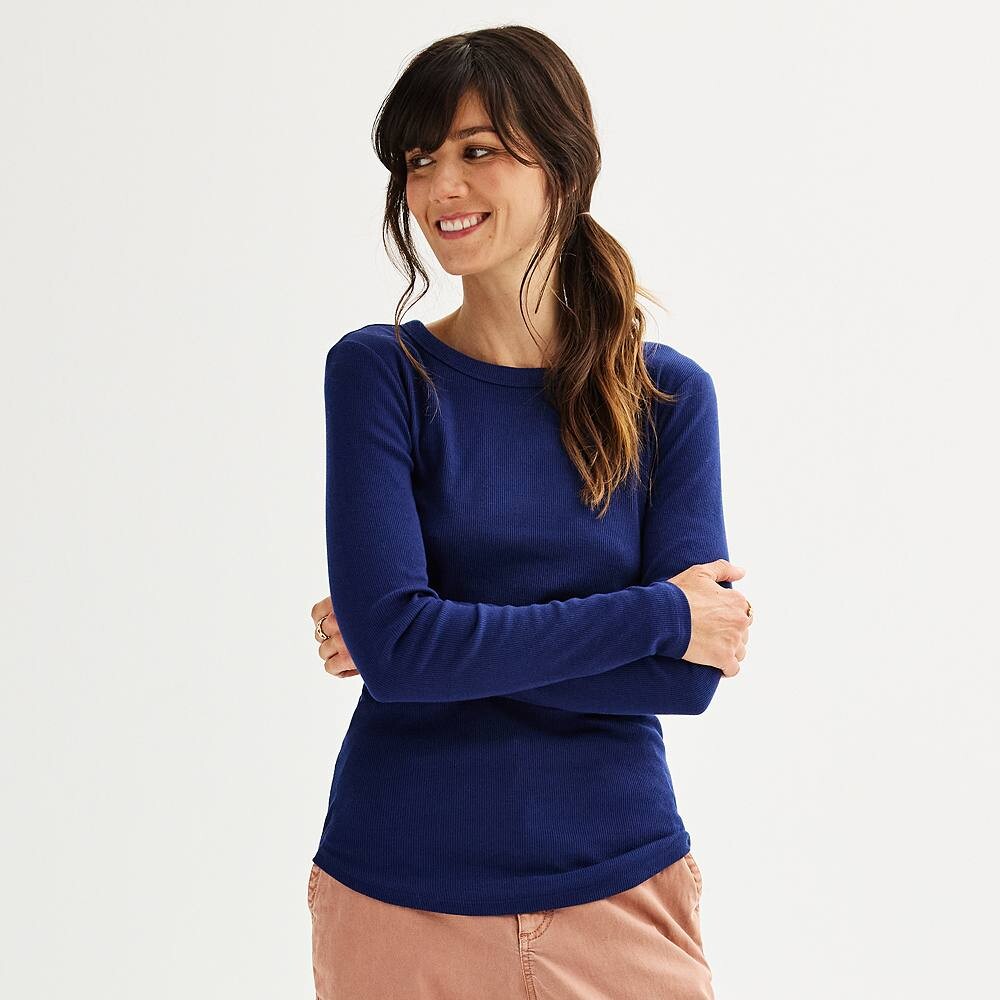 Женская футболка узкого кроя с длинными рукавами Sonoma Goods For Life в рубчик, цвет Blue Beauty 
Женская футболка узкого кроя с длинными рукавами Sonoma Goods For Life в рубчик, цвет Blue Beauty