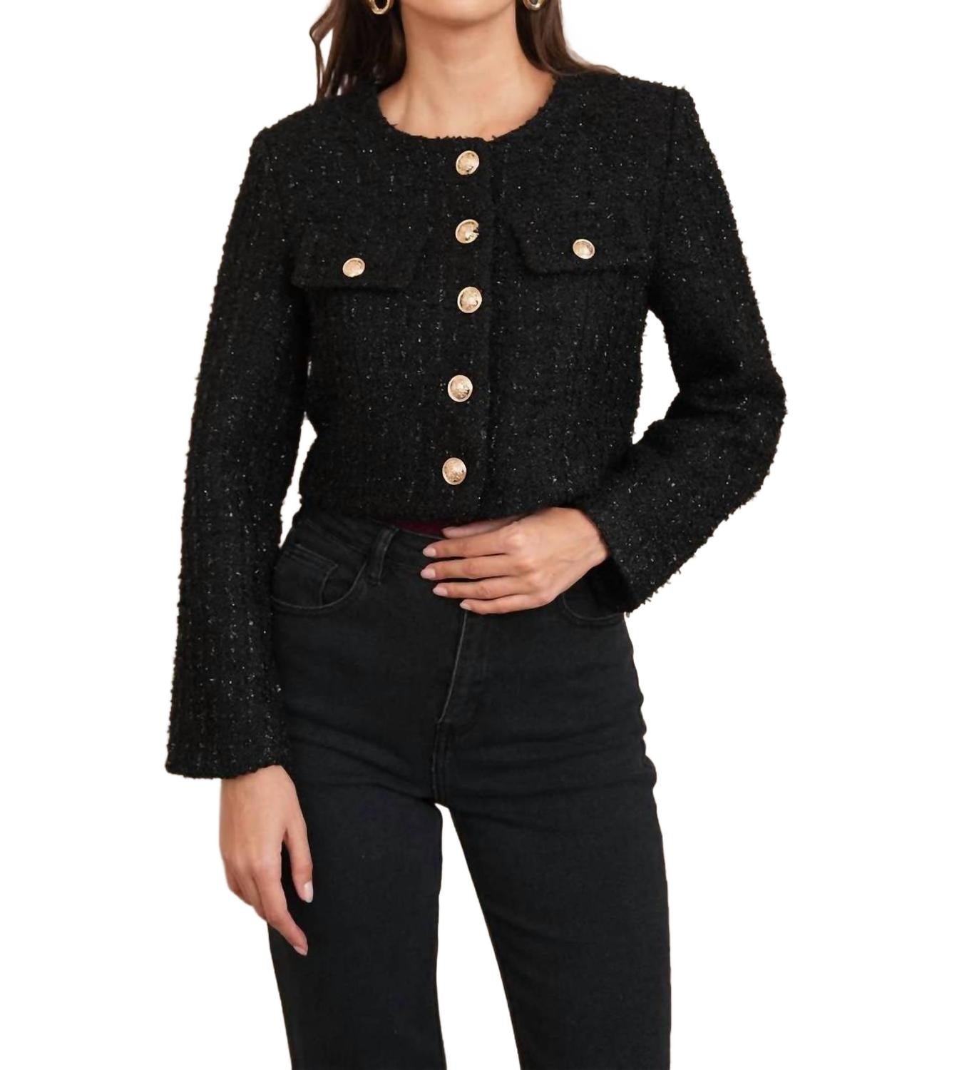 Джерси твидовый жакет Jenny в черном цвете CHOKLATE PARIS
Джерси твидовый жакет Jenny в черном цвете CHOKLATE PARIS