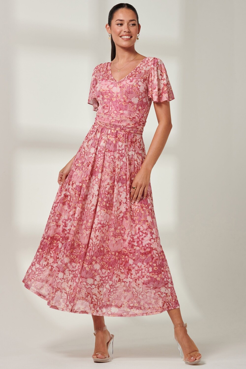 Сетчатое платье макси bianca с V-образным вырезом Jolie Moi, красный 
Сетчатое платье макси bianca с V-образным вырезом Jolie Moi, красный