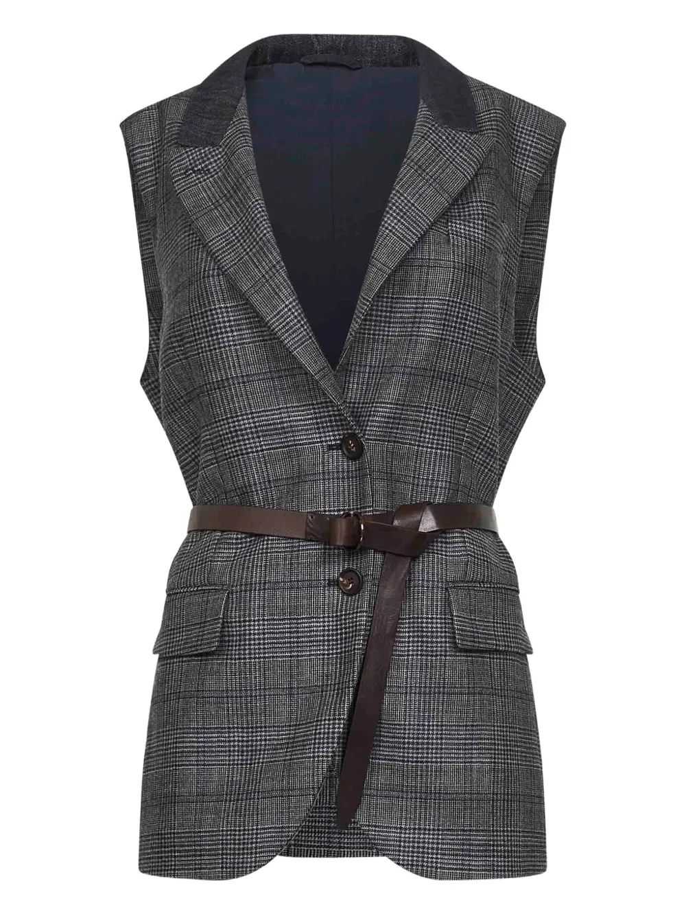Клетчатый жилет с поясом Brunello Cucinelli, серый
Клетчатый жилет с поясом Brunello Cucinelli, серый