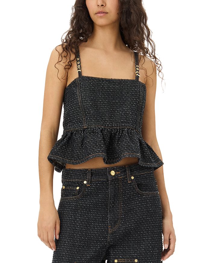 Пушистый джинсовый топ на бретелях GANNI, черный
Пушистый джинсовый топ на бретелях GANNI, черный