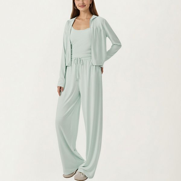 Женский спортивный сет из 3 предметов: топ без рукавов, укороченная куртка и спортивные брюки на шнурке Anna-Kaci, Green
Женский спортивный сет из 3 предметов: топ без рукавов, укороченная куртка и спортивные брюки на шнурке Anna-Kaci, Green