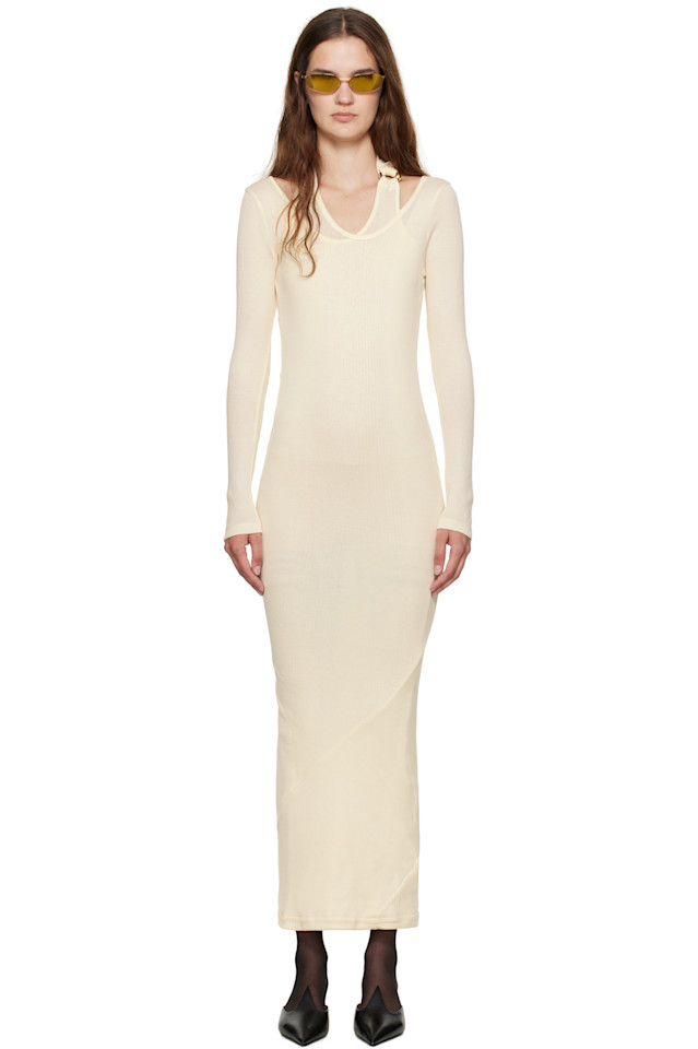 Ребристое крученое платье миди с двойным слоем и проймами Jean Paul Gaultier, экрю
Ребристое крученое платье миди с двойным слоем и проймами Jean Paul Gaultier, экрю