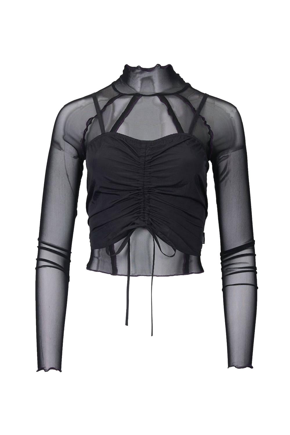 Черный двухслойный водолазный топ с сеткой и стрейч-джерси ZEMETA 
Черный двухслойный водолазный топ с сеткой и стрейч-джерси ZEMETA