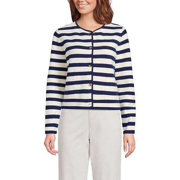 Женский тонкий хлопковый свитер-блейзер milano Lands' End, Ivory Navy Stripe
Женский тонкий хлопковый свитер-блейзер milano Lands' End, Ivory Navy Stripe