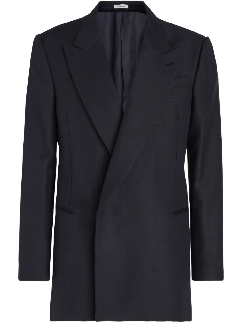 Двубортный пиджак с заостренными лацканами Alexander McQueen, синий 
Двубортный пиджак с заостренными лацканами Alexander McQueen, синий