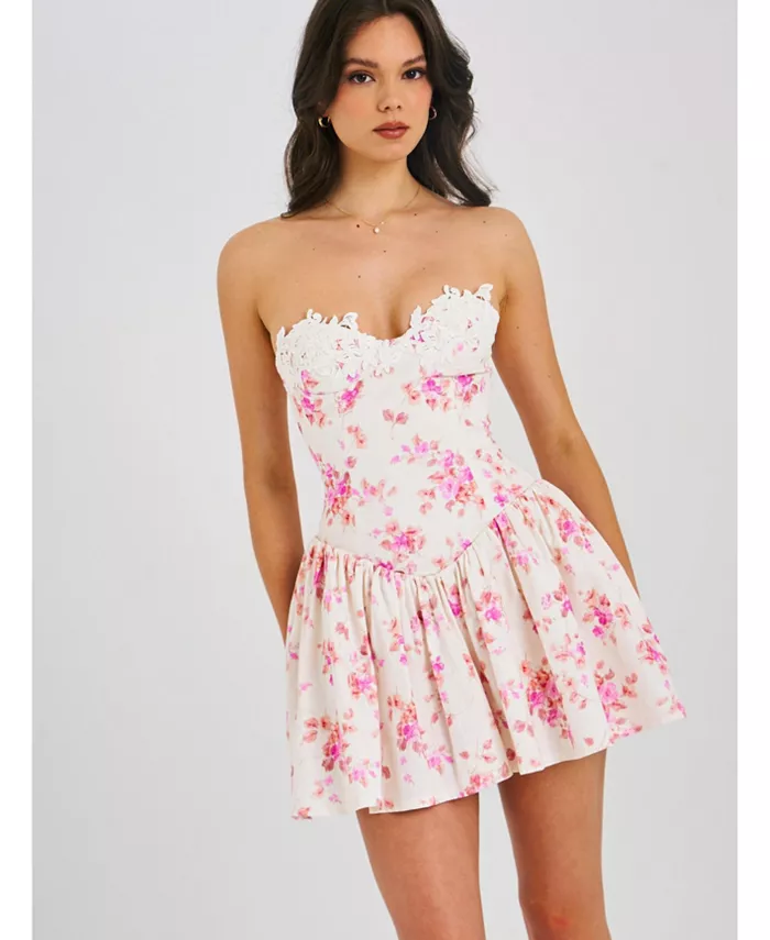 Женское льняное платье-корсет с цветочным принтом и заниженной талией, пышное мини-платье из Самары Miss Circle, розовый 
Женское льняное платье-корсет с цветочным принтом и заниженной талией, пышное мини-платье из Самары Miss Circle, розовый