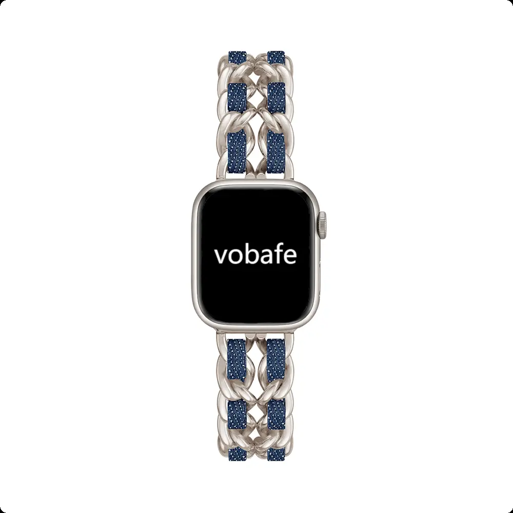 Vobafe Часы Strap Apple Compatibility Metal, Starlight with Dark Denim 
Vobafe Часы Strap Apple Compatibility Metal, Starlight with Dark Denim